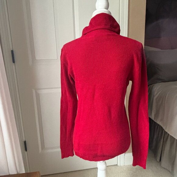 Ralph Lauren - Thermal Knit Cowl Neck Red Sweater - 100% Cotton (Size: M) - Picture 2 of 7